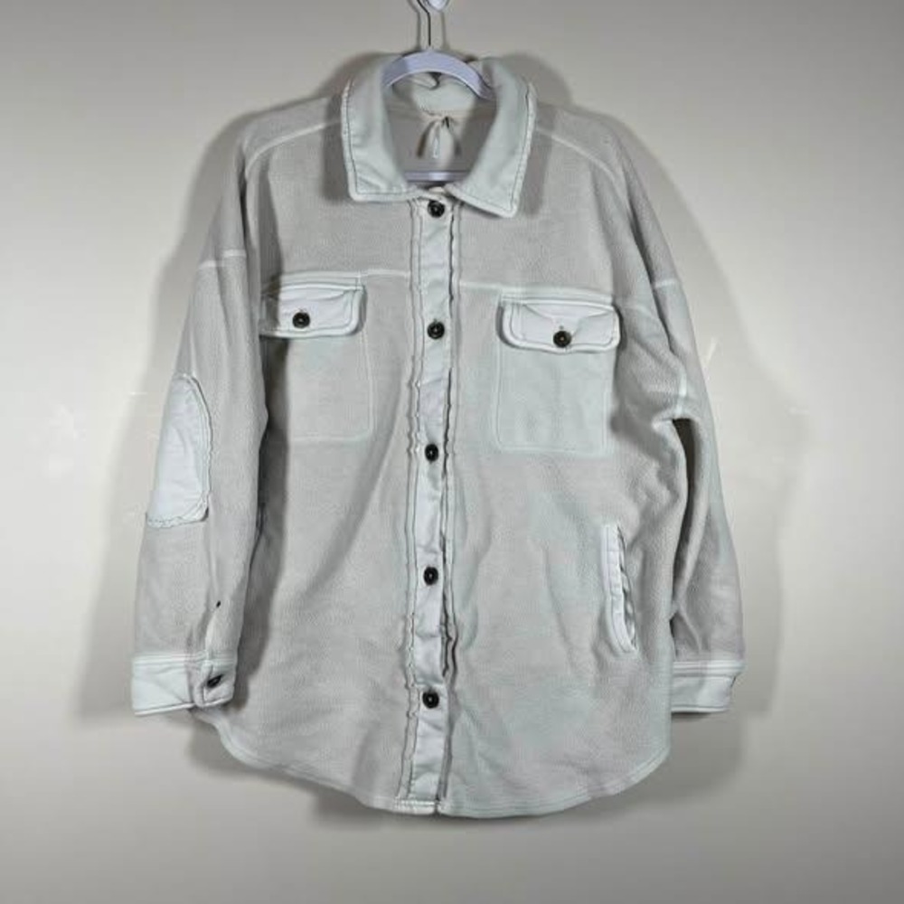Free People Ruby Jacket Wms Large Stone Gray Sweatshirt Material Button Up Cozy